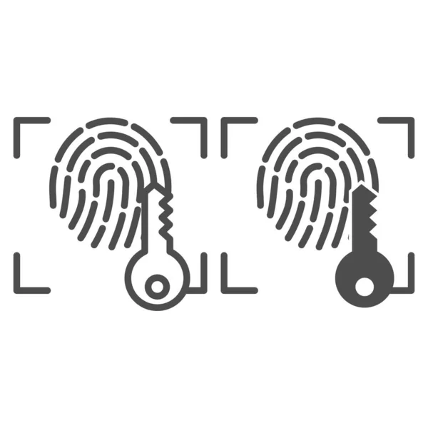 Fingerabdruck und Schlüsselzeile und Glyphen-Symbol. Print Identification Access Vektor Illustration isoliert auf weiß. Fingerscans skizzieren das Stildesign, das für Web und App konzipiert wurde. Eps 10. — Stockvektor