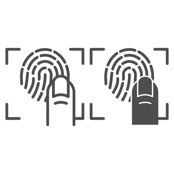 Finger- und Fingerabdrucklinie und Glyphen-Symbol. Drucken Scanner Vektordarstellung isoliert auf weiß. Biometrischer Schutz umreißt das Stildesign, das für Web und App entwickelt wurde. Eps 10. — Stockvektor