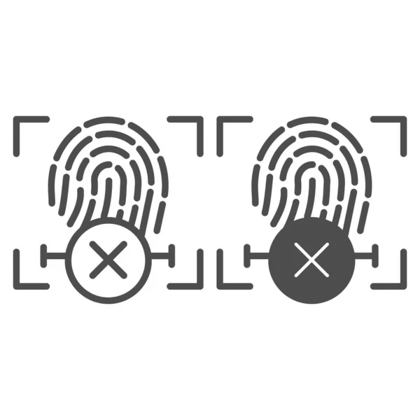 Fingerabdruck verweigert Zeile und Glyphen-Symbol. Fingererkennung und Kreuzvektordarstellung isoliert auf weiß. Biometrischer Zugriff verweigert Umrissdesign, das für Web und App konzipiert wurde. Eps 10. — Stockvektor