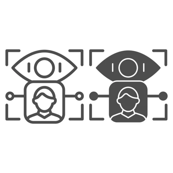 Лінія розпізнавання сітківки людини та піктограма гліфа. Ілюстрація ідентифікації очей користувача ізольована на білому. Біометричний доступ до відкритого контуру стилю дизайну, призначений для веб та додатків. Епс 10 . — стоковий вектор