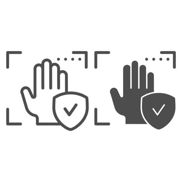 Palm recognition approved line and glyph icon. Verification palmprint system accepted vector illustration isolated on white. Hand biometric scanning checked outline style design. Eps 10. — Stock Vector