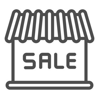 Dükkan inşa çizgisi simgesi. İndirimli vektör illüstrasyonu beyaza izole edildi. İnternet ve uygulama için tasarlanmış piyasa tasarımı. Eps 10.