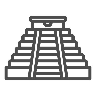 Maya piramit çizgisi simgesi. Eski tapınak vektör çizimi beyaza izole edilmiş. Aztek anıtı tasarımı web ve uygulama için tasarlandı. Eps 10.