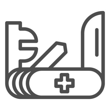 İsviçre bıçak hattı ikonu. Ordu bıçağı çizimi beyaza izole edildi. Cep bıçağı tasarımı, web ve uygulama için tasarlanmış. Eps 10.