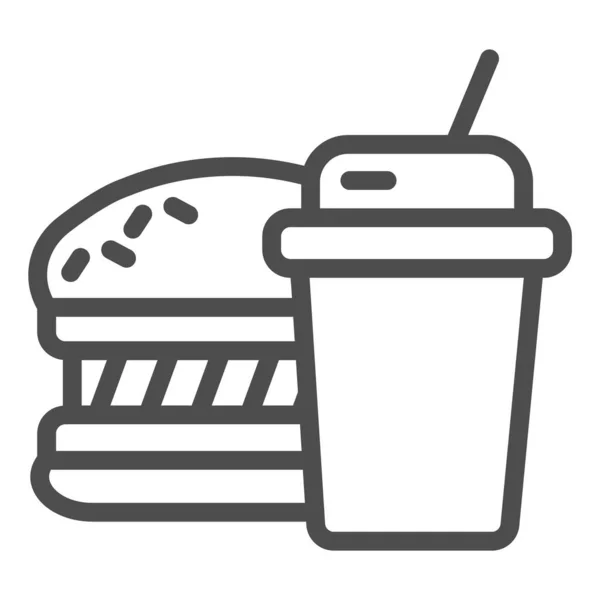 Ícone de linha fast food. Hambúrguer e beber ilustração vetorial isolado em branco. Projeto do estilo do esboço da refeição, projetado para a Web e o app. Eps 10 . — Vetor de Stock