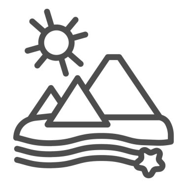 Piramitlerin çizgi simgesi. Çöl vektör çizimi beyaza izole edildi. Mısır tasarımı, web ve uygulama için tasarlandı. Eps 10.