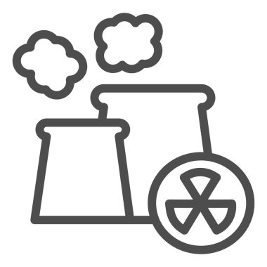 Fabrika çizgisi simgesi. Nükleer güç istasyonu vektör çizimi beyaza izole edildi. Web ve uygulama için tasarlanmış sanayi tasarımı. Eps 10.