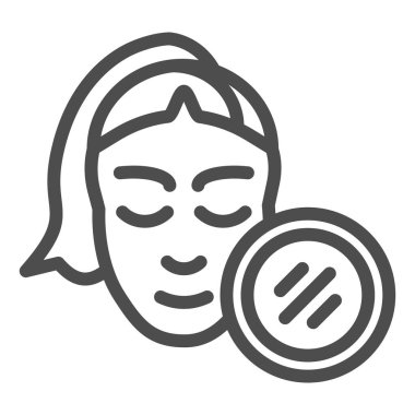 Kız ve ayna çizgisi ikonu. Kızlar beyaz üzerine izole edilmiş ayna vektör illüstrasyonuyla karşı karşıya. İnternet ve uygulama için tasarlanmış güzellik tasarımı. Eps 10.