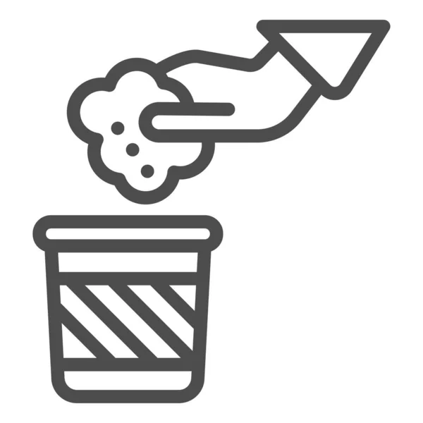Basura y mano icono de la línea. Ilustración vectorial de mano y basura aislada en blanco. Diseño de estilo de contorno de residuos de lanzamiento, diseñado para la web y la aplicación. Eps 10 . — Archivo Imágenes Vectoriales