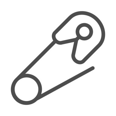 Güvenlik iğnesi simgesi. Bebek iğne çizimi beyaza izole edildi. Web ve uygulama için dizayn edilmiş ana hatlı tasarım. Eps 10.