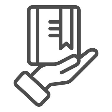 Yer imi simgesi olan kırmızı kitap. Eldeki kitap vektör illüstrasyonunu beyaza izole etti. Bilgi ana hatları tasarımı, web ve uygulama için tasarlandı. Eps 10.