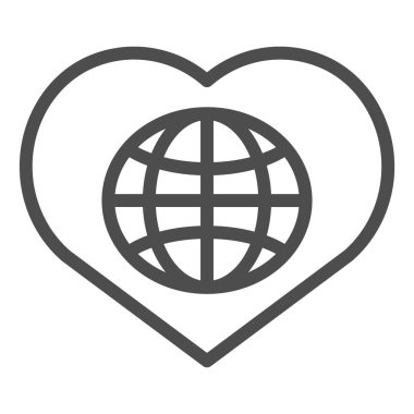 Kalp çizgisi ikonunda dünya. Beyazda izole edilmiş dünya vektör illüstrasyonu. İnternet ve uygulama için tasarlanmış, kalp hatları çizgili bir gezegen. Eps 10.