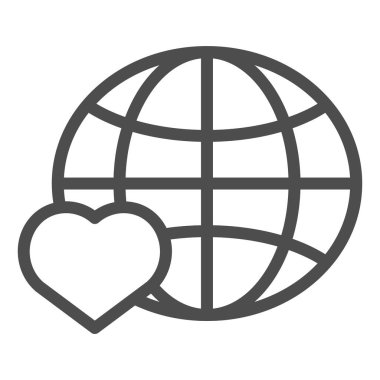 Dünya çizgisi ikonunu seviyorum. Kalp vektör illüstrasyonlu gezegen beyaza izole edilmiş. Web ve uygulama için tasarlanmış küresel tasarım tasarımı. Eps 10.