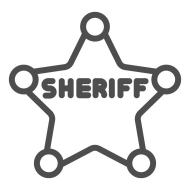 Şerif rozet çizgisi ikonu. Polis rozeti çizimi beyaza izole edildi. Yıldız tasarımı, web ve uygulama için tasarlandı. Eps 10.