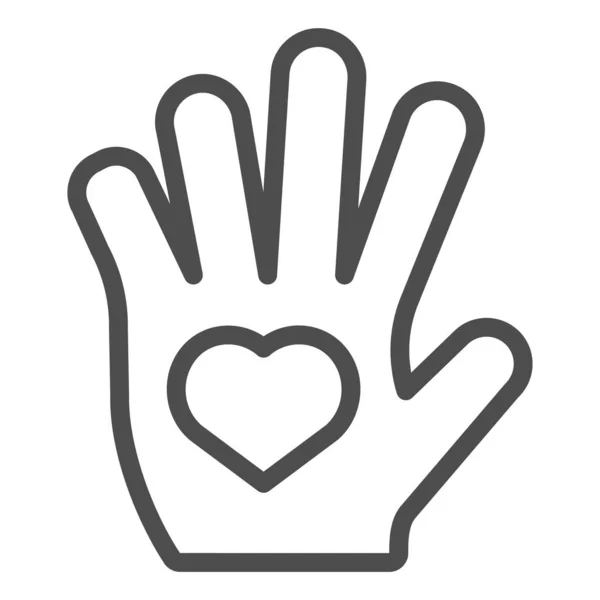 Serce w palmowej ikonie. Ręka z ilustracją wektora serca odizolowana na białym. Ramię z zarysem serca styl projektowania, przeznaczony do sieci i aplikacji. Eps 10. — Wektor stockowy