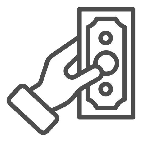 Mano con icono de línea de dinero. Dólar en la mano ilustración vectorial aislado en blanco. Dinero en diseño de estilo de contorno de brazo, diseñado para la web y la aplicación. Eps 10 . — Vector de stock