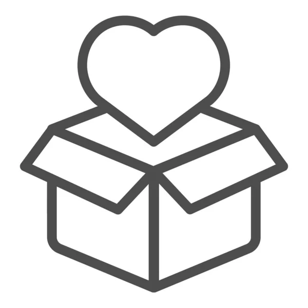 Caixa de papelão com ícone de linha de coração. Pacote e ilustração vetorial coração isolado em branco. Amor presente design de estilo esboço, projetado para web e app. Eps 10 . — Vetor de Stock