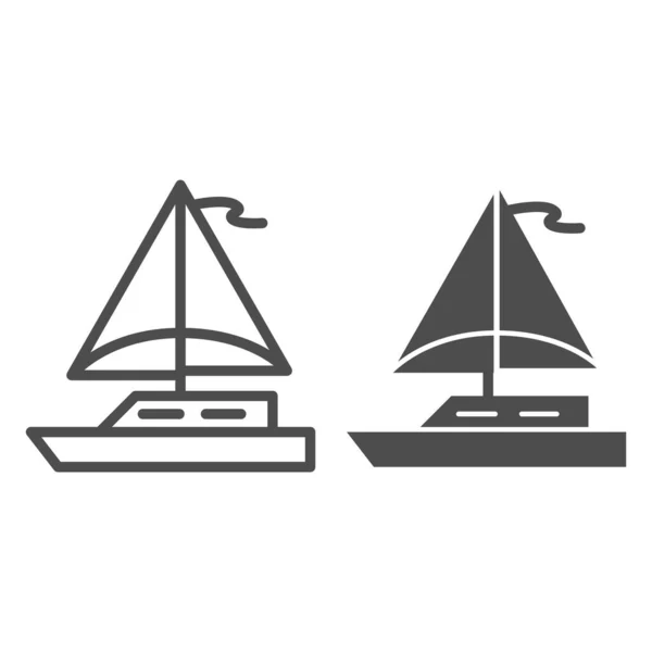 Línea de velero e icono sólido, símbolo de transporte marítimo, signo de vector de barco de vela sobre fondo blanco, icono de barco de vela en estilo de esquema para el concepto móvil y el diseño web. Gráficos vectoriales . — Vector de stock
