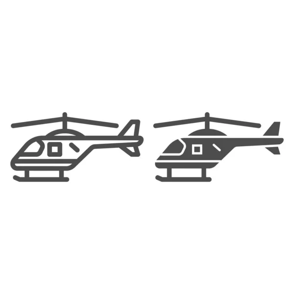 Línea de helicóptero e icono sólido, símbolo de transporte aéreo, signo de vector de helicóptero sobre fondo blanco, icono de silueta de helicóptero pequeño en estilo de esquema para el concepto móvil y el diseño web. Gráficos vectoriales . — Archivo Imágenes Vectoriales