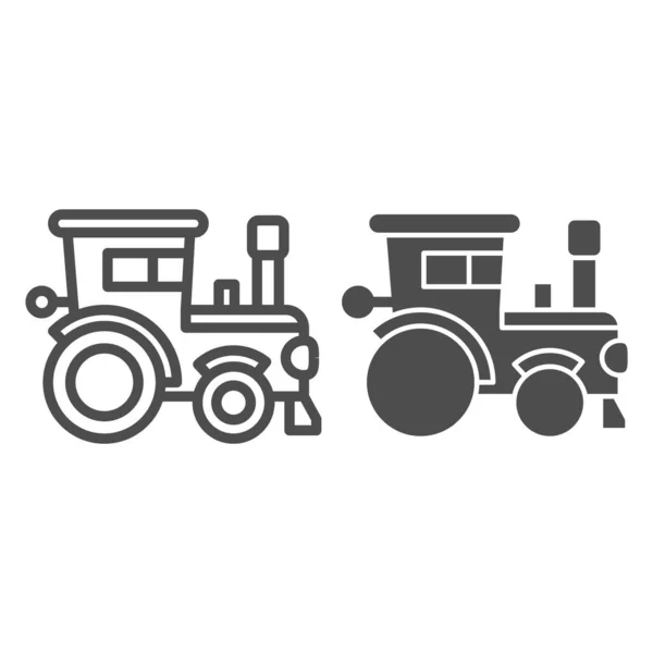 Traktorlinje och solid ikon, jordbruksmaskiner symbol, jordbruksmotor vektor tecken på vit bakgrund, bonde maskin ikon i kontur stil för mobila koncept och webbdesign. Vektorgrafik. — Stock vektor