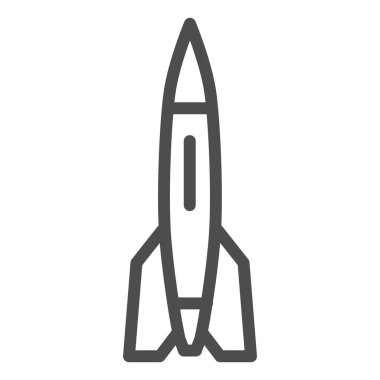 Roket çizgisi simgesi, ulaşım sembolü, beyaz arka planda uzay gemisi vektör işareti, mobil konsept ve web tasarımı için ana hatlı füze ikonu. Vektör grafikleri.