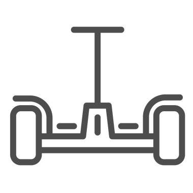 Uçan kaykay çizgisi simgesi, yenilikçi ulaşım sembolü, beyaz arka planda otomatik dengeleyici scooter vektör işareti, ana hatlı mobil konsept ve web tasarımında Gyroscooter simgesi. Vektör grafikleri.