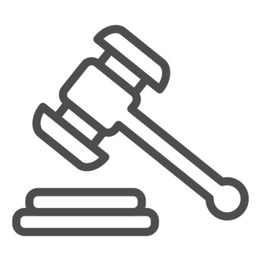 Çekiç yargılama hattı simgesi. Açık arttırma çekiç vektör çizimi beyaza izole edildi. Adalet taslağı tasarımı, web ve uygulama için tasarlandı. Eps 10.