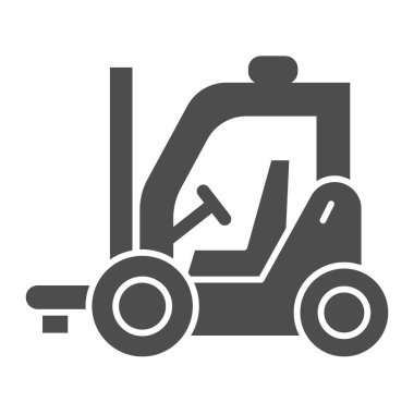 Forklift katı simgesi, teslimat ve lojistik sembol, beyaz arka planda kargo taşıyıcı işareti, mobil konsept ve web tasarımı için kabartma kamyon simgesi. Vektör grafikleri.
