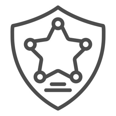 Polis rozeti çizgisi ikonu. Memur rozet çizimi beyaza izole edildi. Yıldız kalkan tasarımı, web ve uygulama için tasarlandı. Eps 10.