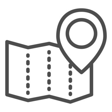 İğne çizgisi simgesi olan kağıt haritası. Konum vektör çizimi beyaza izole edildi. Harita navigasyon tasarımı, web ve uygulama için tasarlandı. Eps 10.