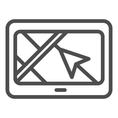 Navigasyon ok çizgisi simgesine sahip tablet. GPS uygulaması vektör illüstrasyonu beyazda izole edildi. Web ve uygulama için tasarlanmış navigatör ana hatlı tablet. Eps 10.