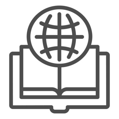 Yabancı dil kitabı çizgisi simgesi. Açılmış kitap vektör illüstrasyonu beyazda izole edildi. Globe ve kitap tasarımı, web ve uygulama için tasarlanmış. Eps 10.