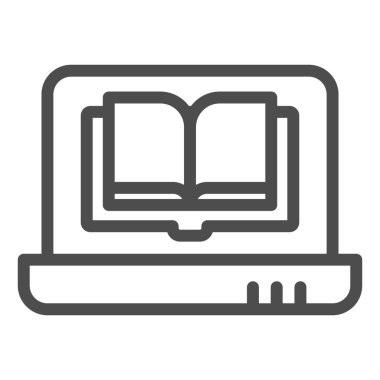 Dizüstü bilgisayar hattı simgesi. Beyaz üzerine izole edilmiş bilgisayar vektör illüstrasyonu kitabı. Web ve uygulama için dizayn edilmiş dijital kitap tasarımı. Eps 10.