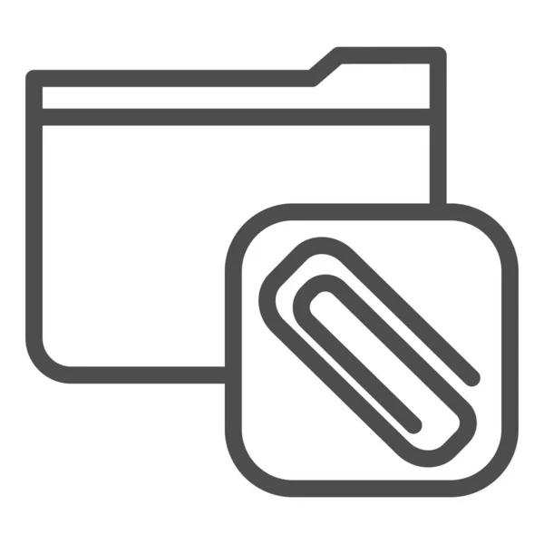Ícone de linha de pasta anexado. Pasta com clip vector ilustração isolada sobre branco. Desenho de estilo de contorno de pasta de computador, projetado para web e aplicativo. Eps 10 . —  Vetores de Stock