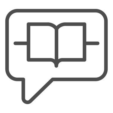 Kitap satırı ikonlu konuşma balonu. Beyaz üzerine izole edilmiş kitap vektör illüstrasyonuyla diyalog. Web ve uygulama için tasarlanmış sohbet hattı tasarımı. Eps 10.