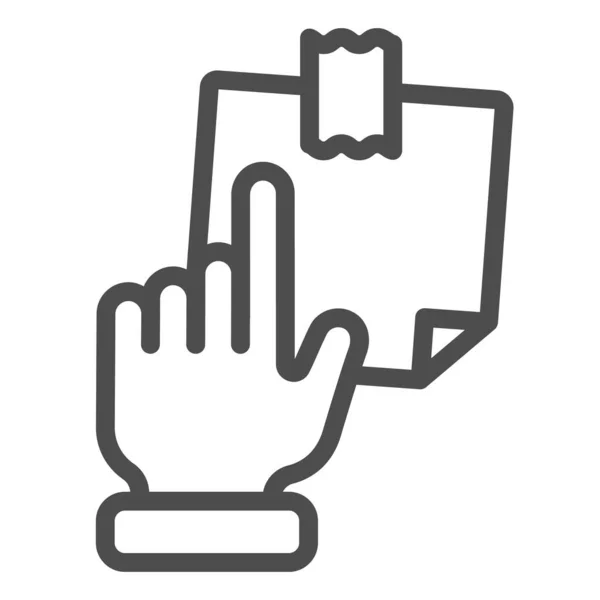 Το χέρι δείχνει το εικονίδιο κολλώδους γραμμής σημειώσεων. Δάχτυλο δείχνει σε χαρτί αυτοκόλλητο διανυσματική απεικόνιση απομονώνονται σε λευκό. Σχεδιασμός στυλ Notepaper περίγραμμα, σχεδιασμένο για web και app. Eps 10. — Διανυσματικό Αρχείο