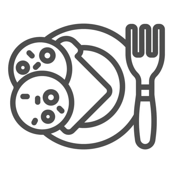 Sandwich auf einem Tellerzeilensymbol. Abendessen Vektor Illustration isoliert auf weiß. Brot mit Wurstumriss Design, entworfen für Web und App. Eps 10. — Stockvektor