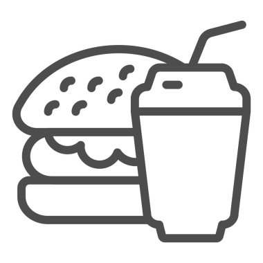 Burger ve soda hattı ikonu. Fast food vektör illüstrasyonu beyazda izole edildi. Hamburger ve içecek tasarımı, web ve uygulama için tasarlanmış. Eps 10.