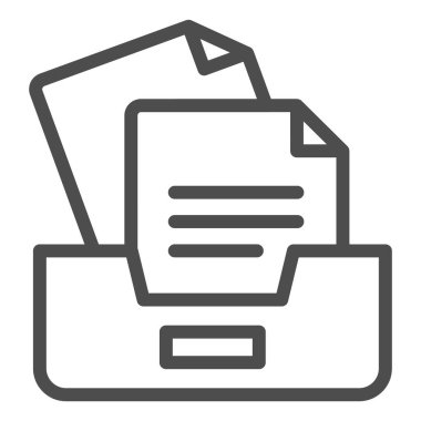 Kağıt satırı simgesi olan arşiv kutusu. Beyaz üzerine izole edilmiş belge vektör illüstrasyonlu çekmeceler. Web ve uygulama için tasarlanmış kağıt depolama tasarımı. Eps 10.