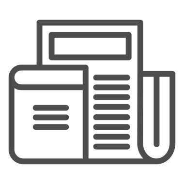 Kitap satırı ikonlu gazete sayfası. Beyaz üzerine izole edilmiş basın vektör illüstrasyonu. Magazin sayfası tasarımı, web ve uygulama için tasarlandı. Eps 10.