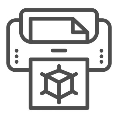 Belge satırı simgesine sahip 3d yazıcı. Yazdırma makinesi vektör illüstrasyonu beyaza izole edildi. 3D teknoloji tasarımı, web ve uygulama için tasarlandı. Eps 10.