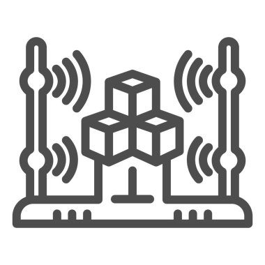 3D tarama sistemi çizgi simgesi. 3D küp tarama vektör çizimi beyaza izole edildi. 3D tarayıcı tasarımı tasarım tasarım tasarımı, web ve uygulama için tasarlandı. Eps 10.