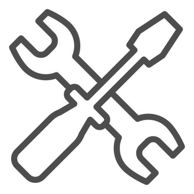 Anahtar ve tornavida çizgisi simgesi. Seçenekler vektör illüstrasyonu beyazda izole edildi. Çapraz tamir araçları ana hatlı biçim tasarımı, web ve uygulama için tasarlandı. Eps 10.