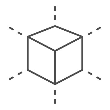3 boyutlu küp ince çizgi simgesi. Beyaz üzerine izole edilmiş kare model vektör illüstrasyonu. 3D grafik tasarımı, web ve uygulama için tasarlanmış. Eps 10.