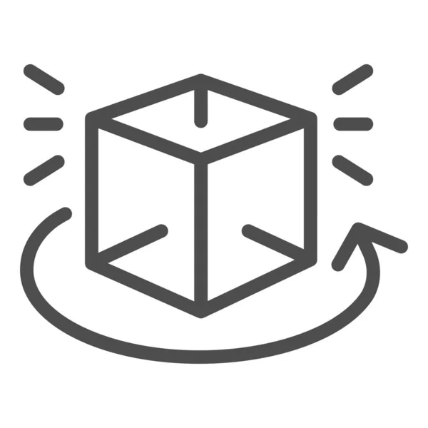 Ícone da linha de rotação do cubo. Cubo 360 graus girar ilustração vetorial isolado em branco. Desenho geométrico figura vista esboço estilo, projetado para web e app. Eps 10 . —  Vetores de Stock