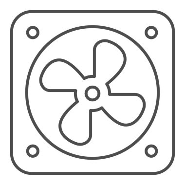 Araba fanı ince çizgi simgesini soğutuyor. Radyatör fan vektör illüstrasyonu beyazda izole edildi. Araba parçası tasarımı, web ve uygulama için tasarlanmış. Eps 10.