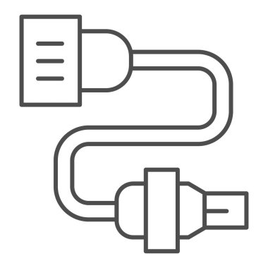 Arabanın elektrik kabloları ince çizgi ikonu. Otomobil dolgu vektör çizimi beyaza izole edildi. Otomobil elektriği tasarımı, web ve uygulama için tasarlanmış. Eps 10.