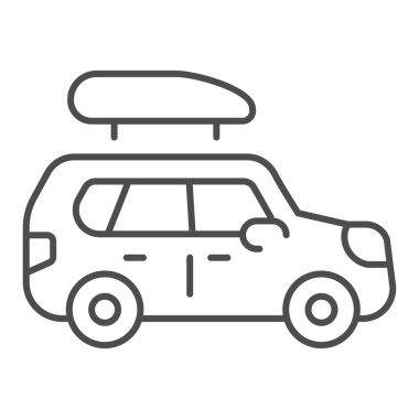 Tekne karavanı ince çizgi ikonu. Tekne vektör illüstrasyonlu otomobil beyaza izole edildi. Kamyon tasarımı, web ve uygulama için tasarlandı. Eps 10.