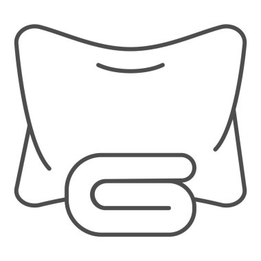 Çarşaflar ve yastık ince çizgi ikonu. Yatak vektör illüstrasyonu beyaza izole edildi. Yatak odası tasarımı, web ve uygulama için tasarlanmış. Eps 10.