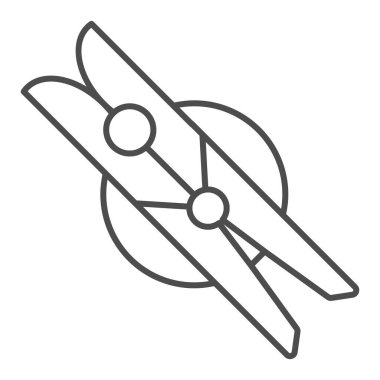 Elbise askısı, ince çizgi simgesi. Çamaşırhane iğne vektör çizimi beyaza izole edildi. Çamaşır klipsi tasarımı, web ve uygulama için tasarlandı. Eps 10.